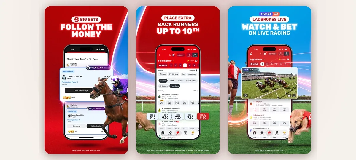 Ladbrokes app: Flemington race markets, Place Extra and live racing