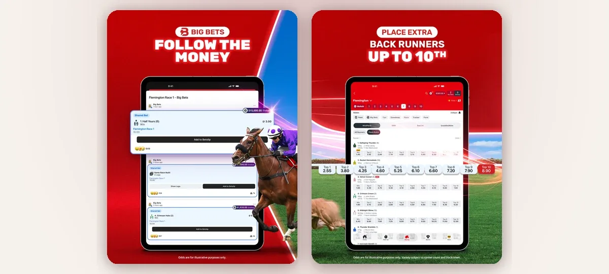 Ladbrokes app Flemington racing markets on tablet